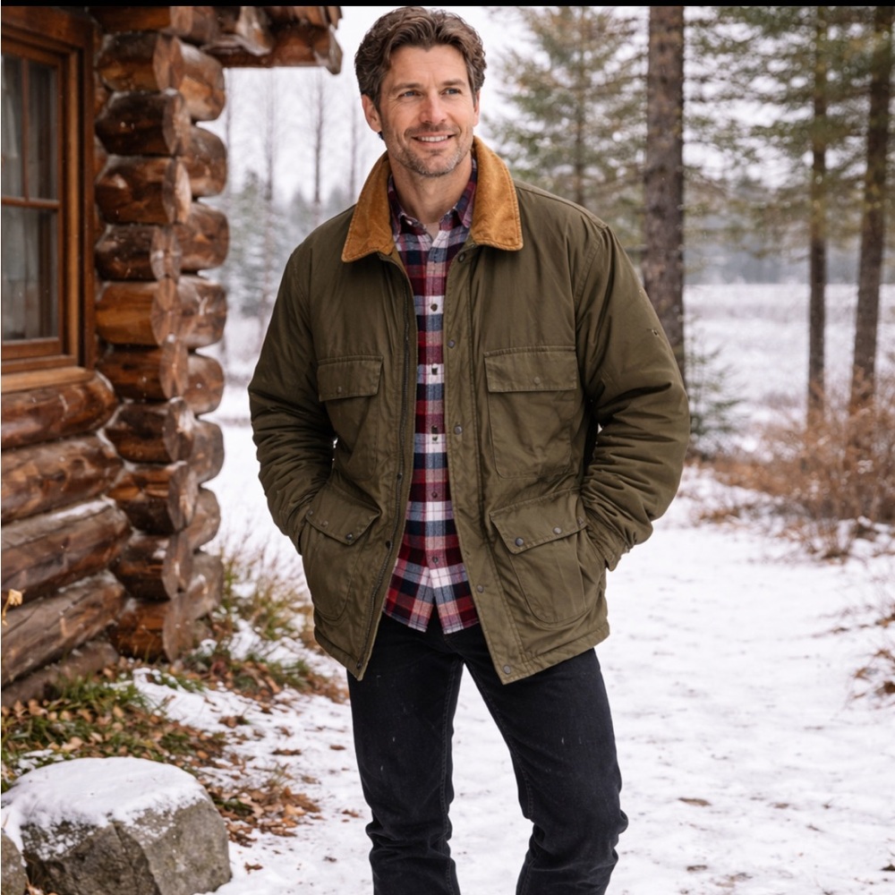 Men’s Nautica Winter coat / duck down leather trim 100% cotton shell size M